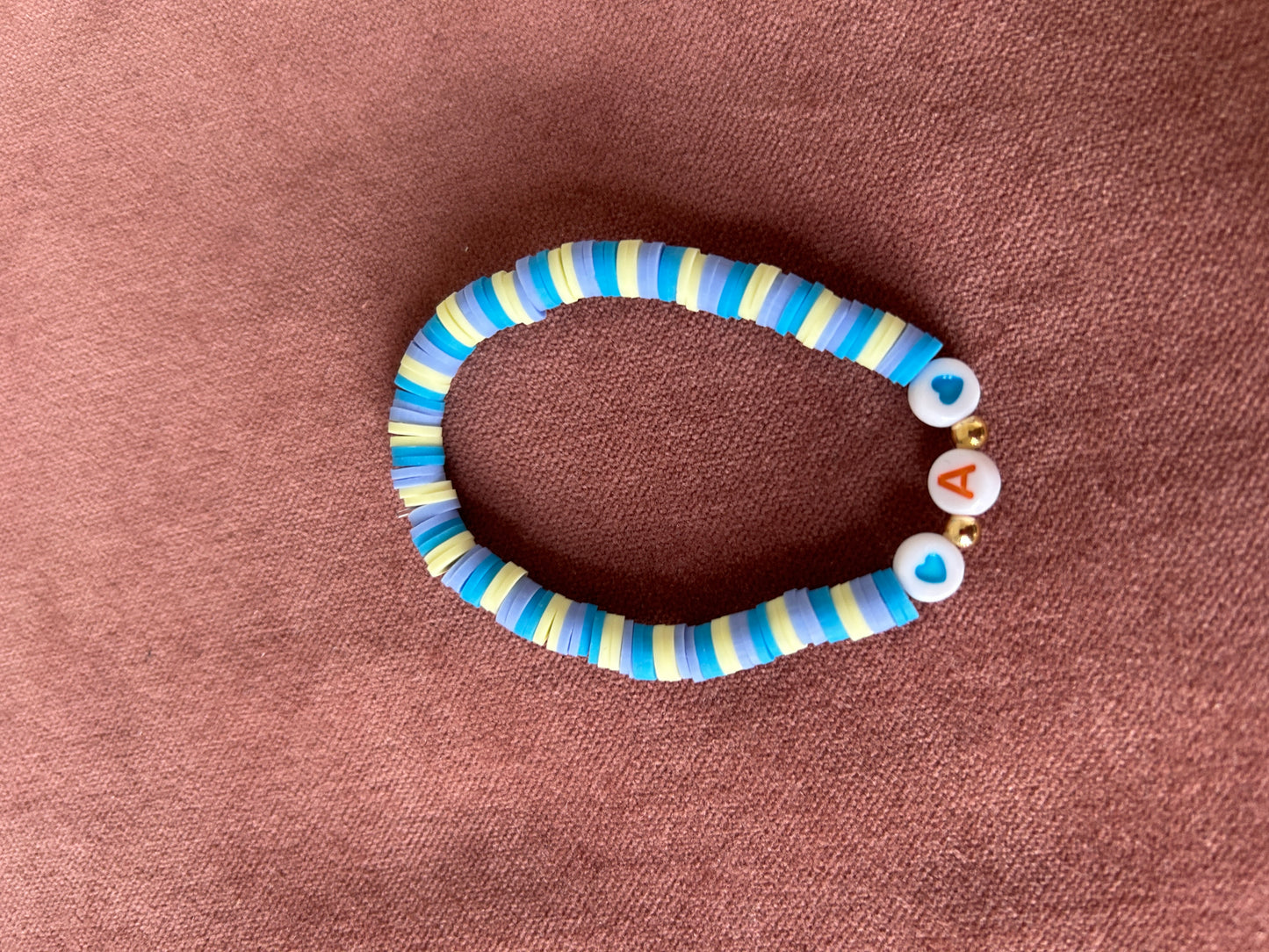 Blue & Yellow with Hearts ‘A’ Bracelet