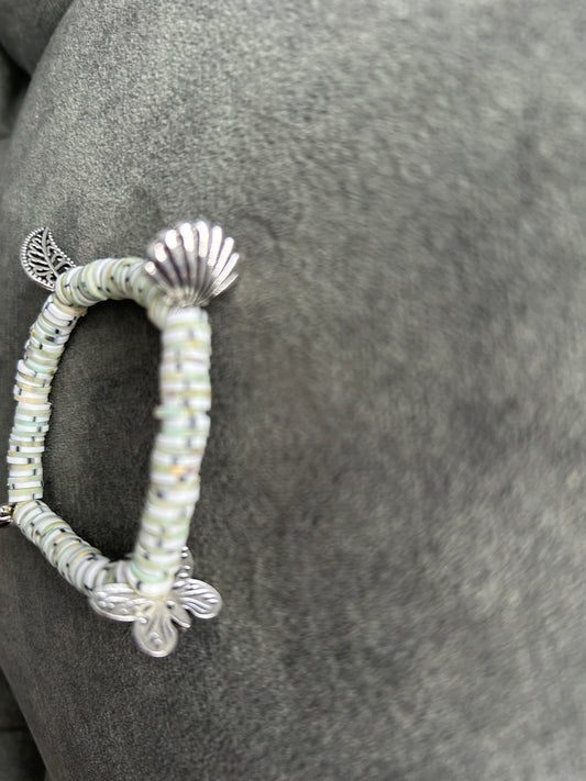 Ocean Green Bracelet featuring Shell, Fern, Dolphin & Butterfly charms