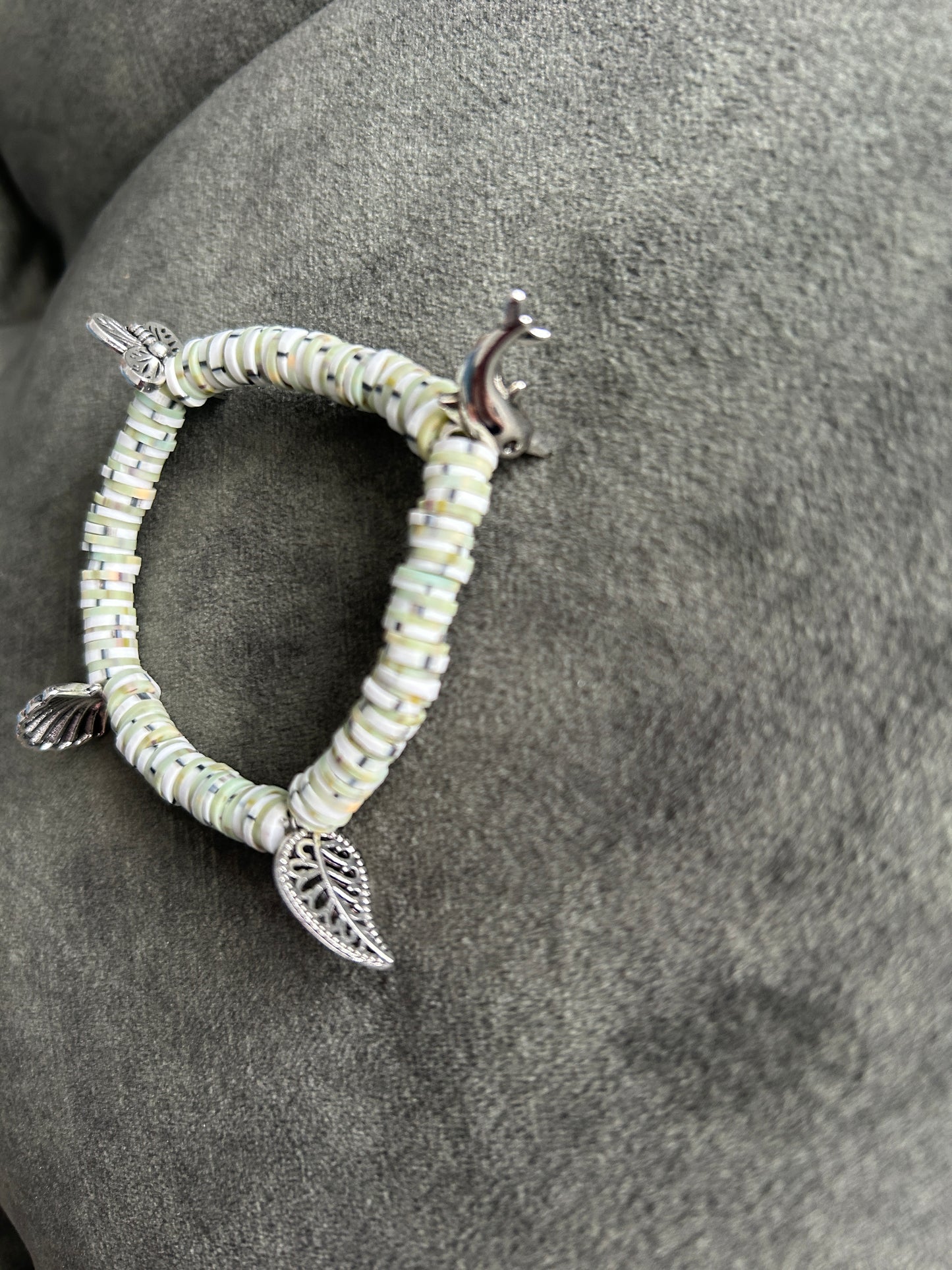 Ocean Green Bracelet featuring Shell, Fern, Dolphin & Butterfly charms